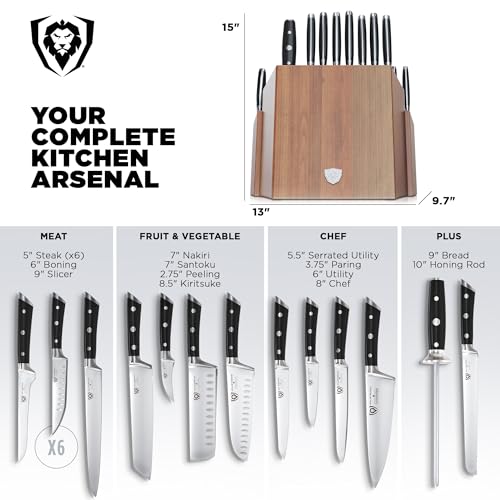Dalstrong 18-Piece Kitchen Knife Set Block - High Carbon German Steel Full Tang - Acacia Wood Knife Block Set - Black Handles ABS Gladiator Series - Professional NSF Knives set for Kitchen Cuchillos - Image 5