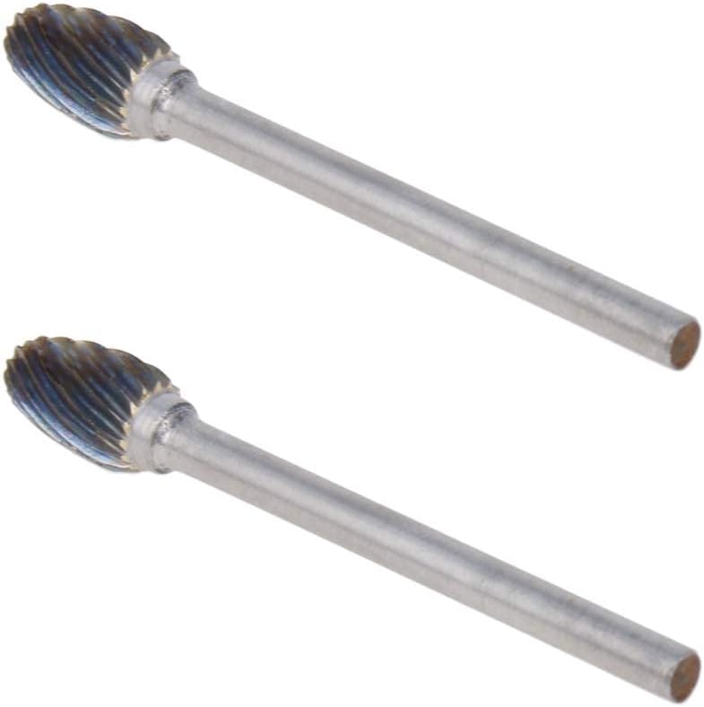 Auniwaig Tungsten Carbide Rotary Burr 3mm / 1/8" Shank, 6mm Head Size Single Cut Oval Carving Burr Bits, for Woodworking, Drilling, Metal Carving, Engraving, Polishing 2pcs