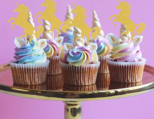 48 Pcs Gold Unicorn Cupcake Toppers - Horse Birthday Party Cupcake Topper, Baby Shower/Girls And Boy Unicorn Themed Birthday Party Cupcake Decoration, Gold Glitter Unicorn Cupcake Toppers (Unicorn) #TOP6