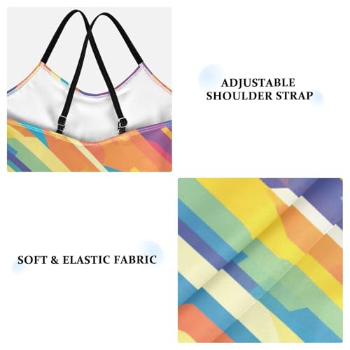 KLL Abstract Rainbow Stripes Girl 1 Piece Swimsuit Beach Swimming Suits Adjustable Strap Quick Dry3