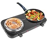KOCASO 2000W Portable Electric Double Burner Hot Plate with Coil Heating, Non-Slip Rubber Feet, and 5-Temperature Settings for Countertop or RV Use