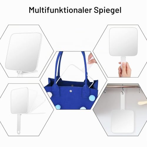 Foto von OSDUE Handspiegel, Schminkspiegel mit Griff, Klappbar Stellspiegel Tragbar Kosmetikspiegel, Quadrat Taschenspiegel für Handheld-, Tisch- und Reisenutzung