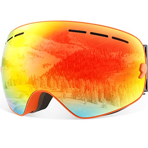 YAKAON Ski Snowboard Snow Goggles with UV Protection Anti-Fog Spherical OTG Anti-Slip Strap for Men Women