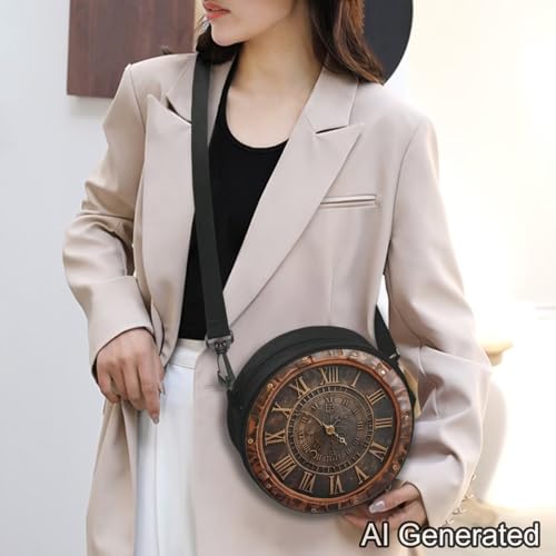 Image of Women Novelty Round Clock Shape Zippered Clock Purses for Women Tote Handbag Shoulder Bag, Gift for Mom Girlfriend