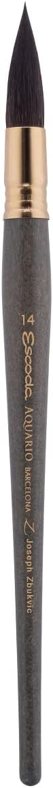 Escoda Aquario Gold Series 1140 Joseph Zbukvic Artist Watercolor and Acrylic Paint Brush, Short Handle, Round Mop, Petit Gris Natural Squirrel Hair (Size 14)