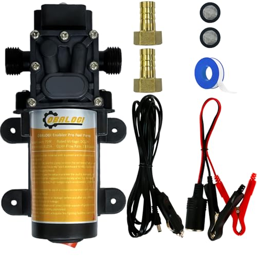 12V 75W Electric Fuel Transfer Pump, Transfers Up to 110 Gallons of Gasoline or Diesel Per Hour, Perfect for Cars, Boats, Farm Equipment (single pump)