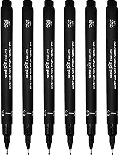 Uni Pin Fineliner Drawing Pen - Black Ink - Pack of 6 - Fine 0.5mm Nib Tip