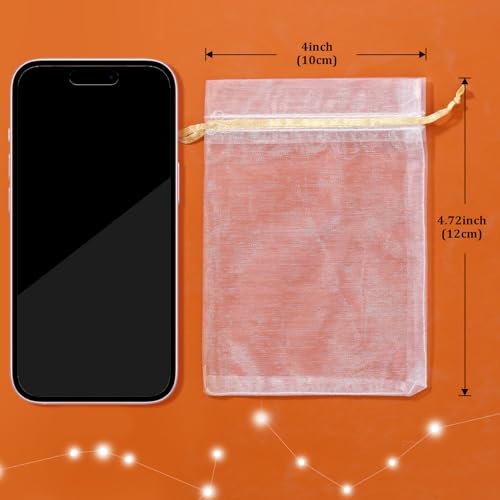 Image of 100PCS Premium White Organza Bags with Gold Drawstring, 4x4.72inch Wedding Favor Gift Bags, Mesh Pouch for Jewelry, Party, Christmas, Mother's Day, Festival, Bathroom Soaps, Makeup Organza, Wrapping Supplie