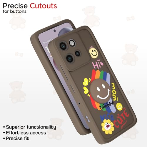 Image of Pikkme Back Cover for Motorola Moto Edge 50 Neo 5G | Soft Silicone| Cute Rainbow Smile & 3D Cartoon Flower Design | Shockproof Raised Camera Protection Bumper Case (Brown)