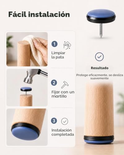 Miniatura 6 de Vabneer Deslizadores Para Muebles Con Clavos, 42 Piezas Almohadillas De Ptfe Teflón, 19mm Para Mover Muebles Pesados En Suelos Duros Y Alfombras