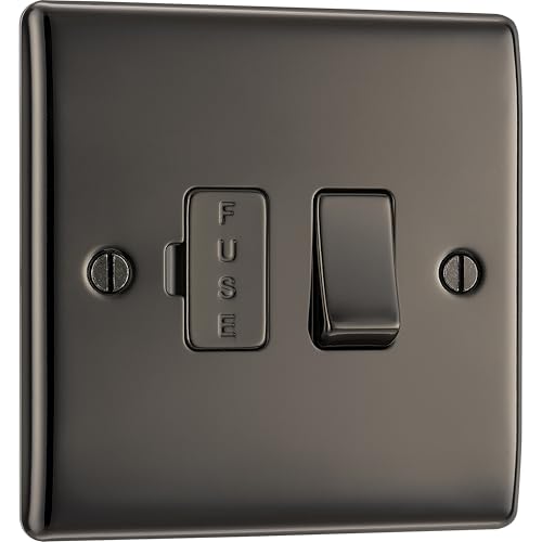 BG Electrical Switched Fused Connection Unit, Fused Spur Switch, Double Pole, Raised and Slim Profile, Round Edges, Nexus Metal, Black Nickel, 13A, NBN50