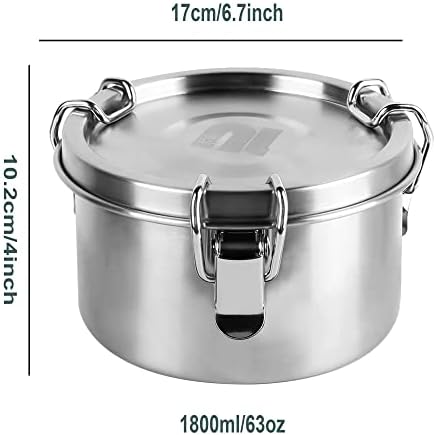 nicelock Stainless Steel Lunch Box, 63oz Metal Bento Box Leak-Proof Airtight Meal Prep Food Storage Container Kitchen Organiser Freezer Box BPA-Free Reusable for Teens Adults Men for Work School 1.8L