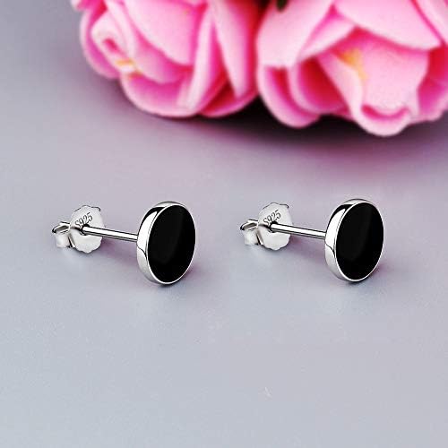 Meixao Silver Stud Earrings Fashion 925 Sterling Silver Black Paint Round Stud Earrings Gift Boxed