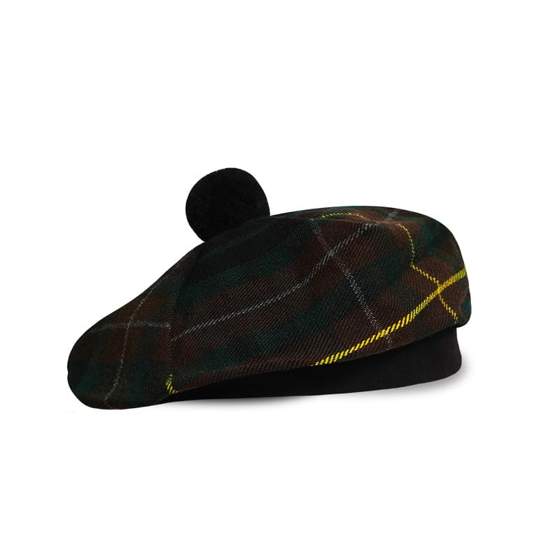 Scottish Tam o’ Shanter Hat Traditional Tartan Bonnet with Pom Pom | Acrylic Wool Flat Cap | One Size Fits Most (Buchanan Hunting)
