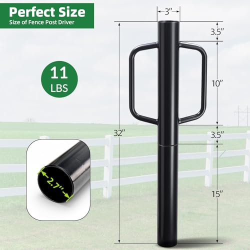 Zaunpfostenrammer, 80 cm Pfostenrammer mit Griff, 6.8 cm Innendurchmesser Handpfostenrammer, 5 KG Hochleistungs Schwarzstahl T Pfostenrammer, Handramme für U-Zaunpfosten und Holzpfosten
