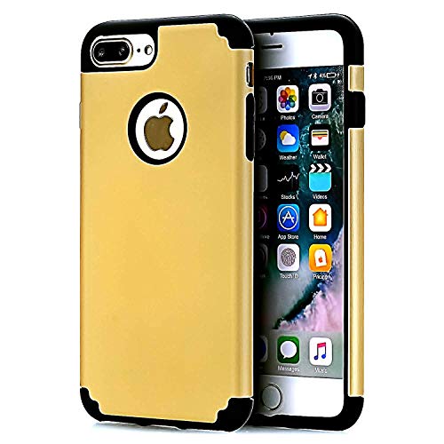 Casehq Compatible For Apple Iphone 7 Plus,Iphone 8 Plus, 5.5 Inch Case 2 Layer Hybrid Hard Pc Cover Soft Rubber Bumper Anti-Scratch Shockproof Protective Phone Cases-Gold-Black #TOP3