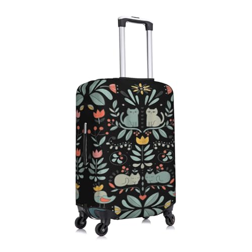Funny Cats Birds And Flowers Print Luggage Suitcase Cover Protector Luggage Washable Covers With Concealed Zipper3