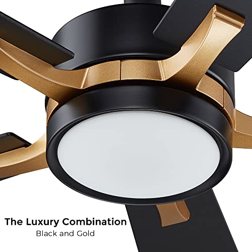 Smafan Smart Ceiling Fan 52'' 5-Blade With Remote Control, Dc Motor With 10 Speed, Dimmable Led Light Kit Included, Apex Works With Google Assistant And Amazon Alexa, Siri Shortcut (Black And Gold) #TOP2