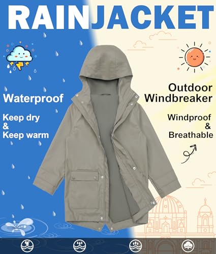 Image of maoo garden Girls Boys Rain Jacket Lightweight Waterproof Raincoat Hooded Lined Long Windbreaker