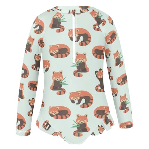 Aflyko Girls' Rash Guard Swimsuit Cute Red Panda One-Piece Swimwear UPF 50+2