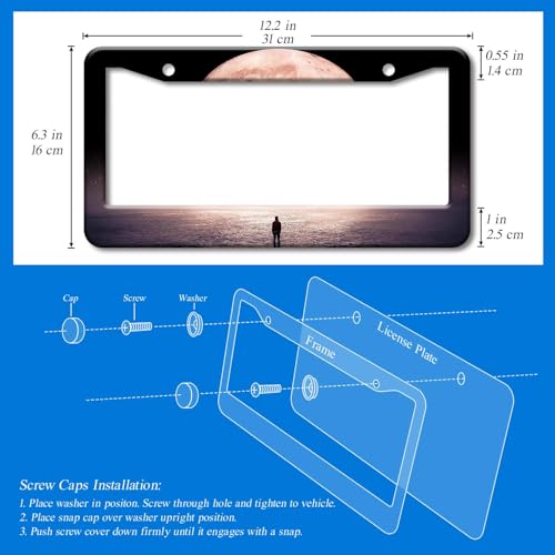 2PCS Crescent Moon River Black Pattern License Plate Frames for Men Women - Universal Metal Pink River Aesthetics License Plate Holders with Car Door Handle Bowl Films by Pirffii - Image 2
