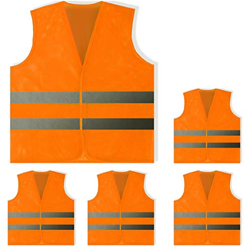 PeerBasics Safety Vests 5 Pack - Orange Reflective High Visibility, Men Women