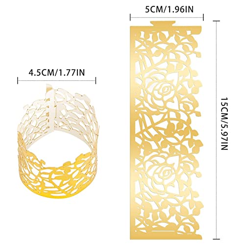 100Pcs Flower Napkin Rings Gold, Rose Flower Paper Napkin Rings Laser Cut Foil Napkin Holder Disposable For Weddings Party Christmas Serviette Table Decoration Restaurant (Gold) #TOP1