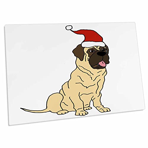 Tapete para escritorio con diseño de perro mastiff en gorro navideño