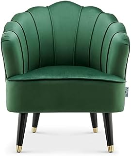 Bravich Green Velvet Shell Tub Chair. Velvet Fabric Soft Touch Living Chair With Wooden Legs & Gold Caps. Comfortable, Padded Armchair Perfect For Living Room, Bedroom, Dressing Table & More.