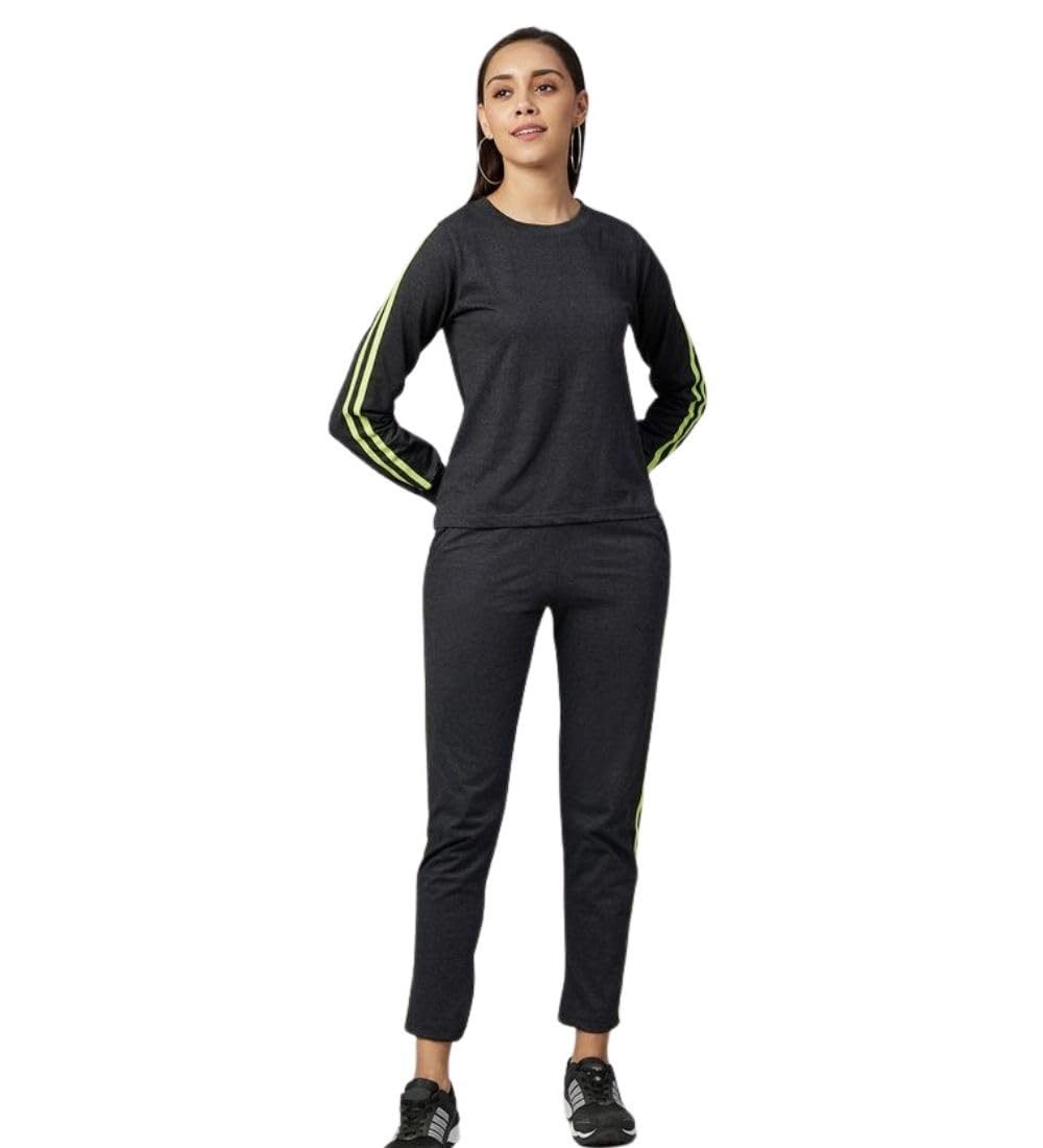 Women's Cotton Solid Long Sleeves Tracksuit (Dark Grey - Green, XL)-PID65504-picture-49