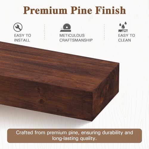 Fireplace Mantel, 60 Inch Handcrafted Wood Mantles with Invisible Heavy Duty Metal Bracket, Floating Mantel Shelf for Wall Decor, Brown