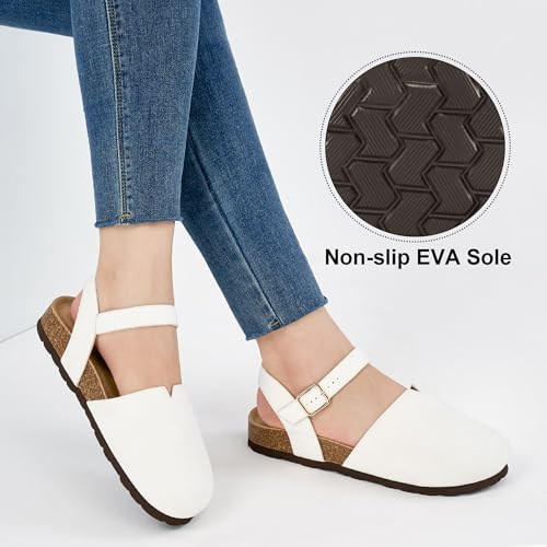 Image of Ecetana Womens Sandals Dressy Summer Closed Toe Flats Comfortable Cork Footbed Casual Walking Shoes