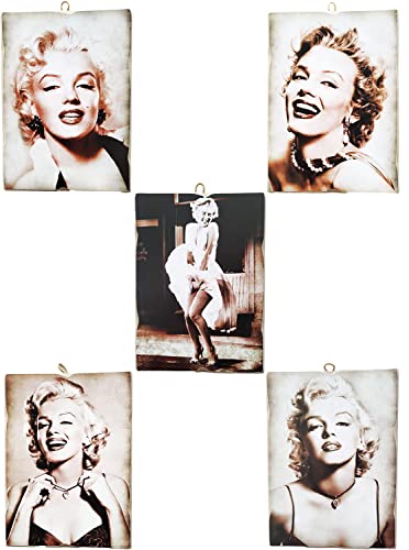 KUSTOM ART Lot de 5 tableaux style vintage série acteurs Fameux « Marilyn Monroe » Impression sur bois 18 x 25 cm Pour ameublement restaurant Pizzeria Bar Hotel Cover