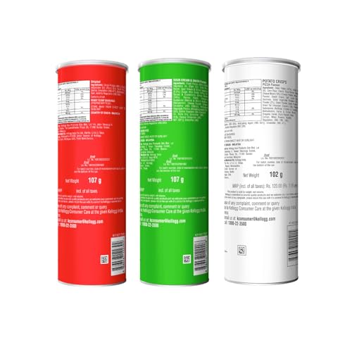 Image of Kellogg's Pringles Potato Chips Combo, 316 grams | Combo of Original (107g) + Sour Cream & Onion (107g) + Pizza (102g) | Crispy Snack for Movie Night & Sports Binging | On-the-Go Can (Pack of 3)