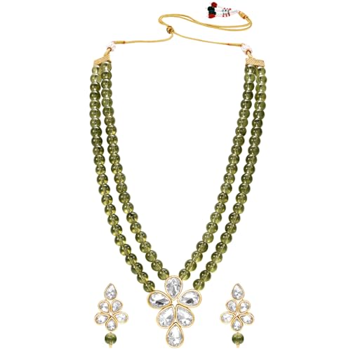 Image of Peora Crystal Faux Pearl Kundan Necklace & Jewellery Set Gift for Women