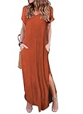 Camdoria Womens Maxi Dresses 2025 Short Sleeve Vneck Casual Loose Summer Split Swing Dress with Pockets Long Tshirt Sundresses Rust Orange Medium