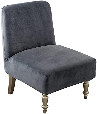 Leorate Velvet Armless Accent Chair Cover Slipper Chair Cover High Stretch Soft Armless Accent Slipcover, Removable Machine Washable Chair Covers Furniture Protector for Living Room Hotel(Deep Grey)
