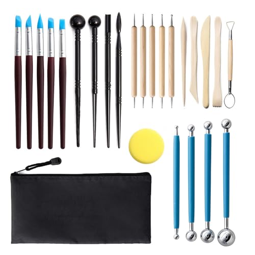 Kit Profissional de Ferramentas para Modelagem, 25 Peças, Estecas Dupla Face com Bolas Metálicas e Pontas de Madeira, Ideal para Cerâmica Fria e Artesanato (25)