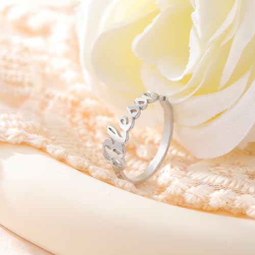 LIKGREAT Faith Strength Engraving Blessed Ring Thin Finger Ring Inspirational Pray Religious Ring for Women (Silver tone, 7) - Image 2