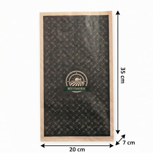 Lot de 500 Sacs Poulet Rôti XL & Poularde Ingraissables - 20+7x35 cm - Papier Alimentaire Décoré Rôtisserie - Sachet Anti-Fuite Maintien au Chaud pour Boucherie, Traiteur et Vente à Emporter – vue 2
