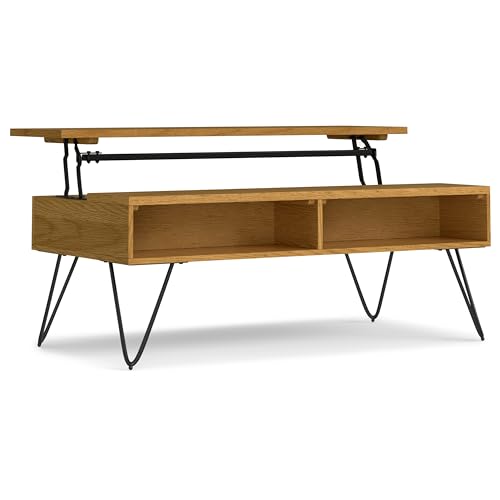 Image of SIMPLIHOME Hunter 48 inch Wide Rectangle Lift Top Coffee Table in Oak Veneer