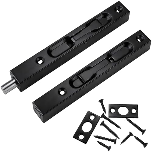 Prmape 2 pernos de puerta de color negro, cerradura deslizante para puerta oculta, acero inoxidable 304, pestillo deslizante cepillado para puertas francesas de madera