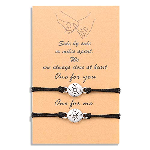 YELUWA Brújula Promesa Meñique Pulseras de Amistad a Juego a Distancia para Mejores Amigos, Pareja, Familia, Ajustable, Impermeable, Hecho a Mano, Pulseras de relación de Cable para 2 Cover