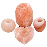 Himalaya Salt Decor 4 Piece Gift Set | Natural Salt Lamp, Globe Tealight Candle Holder, Apple Candle Holder & Heart Candleholder | Top Quality, Easy to Maintain Air Purifying Himalayan Salt