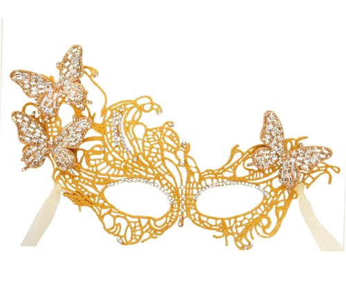 WYAINUTLAAT Butterfly Lace Masquerade Mask for Women Shiny Rhinestone Venetian Mask for Halloween Masks Adults Mardi Gras Ball Party (gold)