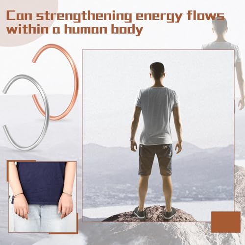 Quelay 2 Pcs Copper Zinc Bracelets Solid Pure Copper Zinc Pharaoh Bracelet Egyptian Tuning Calibration Bangle Hand Crafted Adjustable Bangle Gift for Men Women4