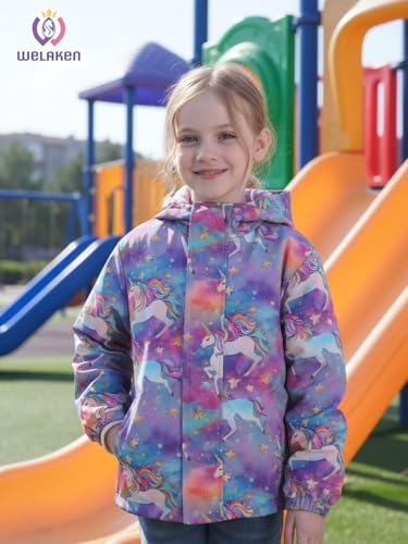 Image of WELAKEN Fleece lined Jackets with Water-Resistance Frabic for Kid's & Toddler II Girl's Rain Jacket & coats