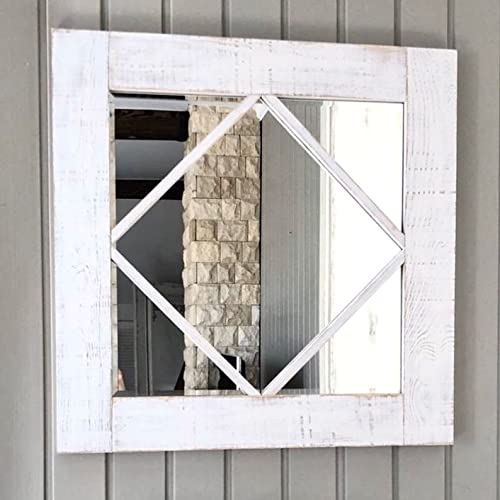 Reclaimed Barnwood Window Pane Mirror - Antique Barnwood Window Mirror - Distressed Wood Windowpane Mirror - White Window Pane Wall Mirror (White) #TOP20