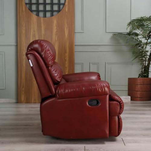Image of Solis Royale 1 Seater Recliner Sofa Chair | Amnet Manual Rocking & Revolving Leatherette Fabric Recliner Lounge for Relaxing | Comfortable Cushioned | Living Room, Bedroom, Home, Office