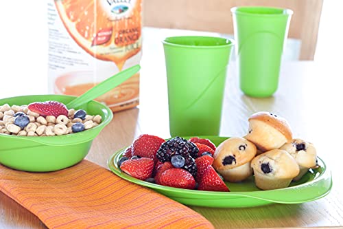 Preserve Reusable Bpa Free Everyday Tableware Set Made From Recycled Plastic: 4 Plates, 4 Bowls, 4 Cups, Apple Green #TOP4